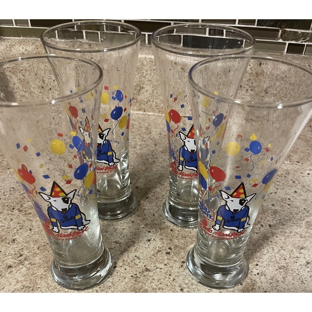 Vintage 1987 Bud Light Spuds‎ Mackenzie Set Of 4 Tall Beer Glasses 7 Inches Tall